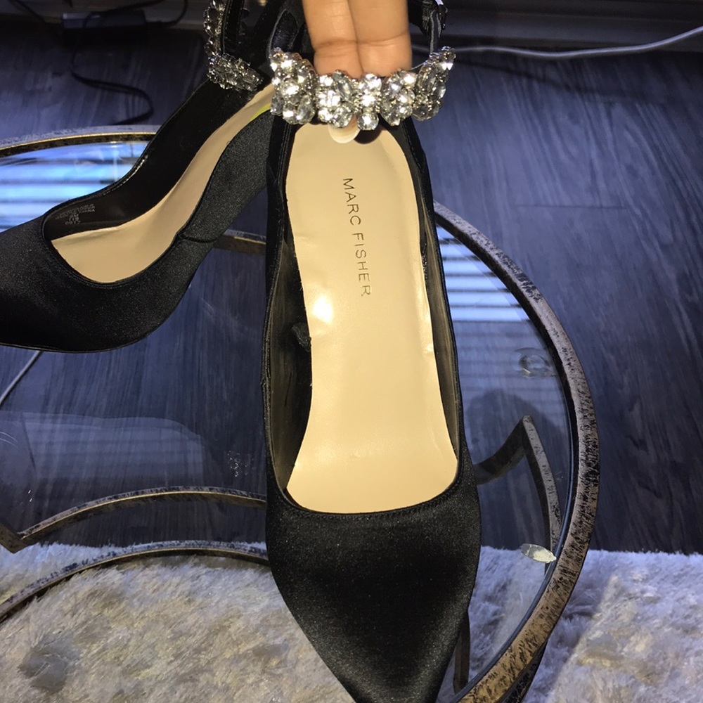 Marc Fisher Black satin pump with diamonds!